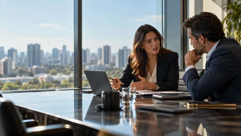 Encontro profissional com vista urbana (imagem ilustrativa)